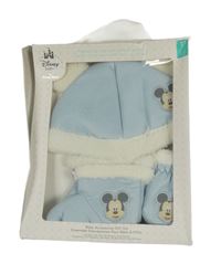 Nové - 3set - Světlemodrá čepice s Mickeym a oušky + zateplené capáčky + rukavice