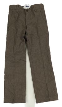 Nové - Hnědo-tmavomodré kostkované plátěné chino kalhoty