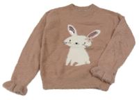 Starorůžový chlupatý svetr s králíkem s flitry C&A