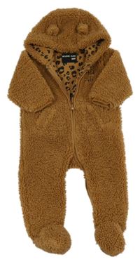 Hnědá huňatá podšitá kombinéza s nápisem a kapucí Myleene Klass