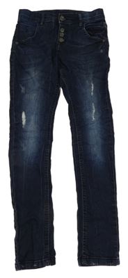 Tmavomodré skinny high waist rifle s vyšúchaním