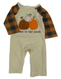 Krémovo-kostkovaný žebrovaný overal s dýněmi