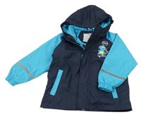 Tmavomodro-modrá nepromokavá lehce zateplená bunda s dinosaurem a kapucí Kiki&Koko