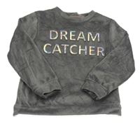 Tmavosivá plyšová mikina s 3D nápisom Tu