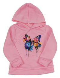 Ružová mikina s motýly a kapucňou
