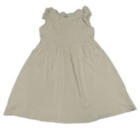 Béžové rebrované bavlnené šaty s volánikmi H&M