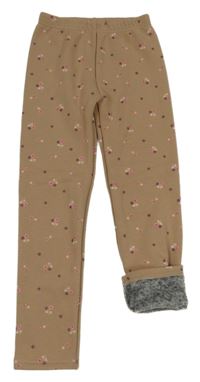 Hnědé květované zateplené legíny Topolino