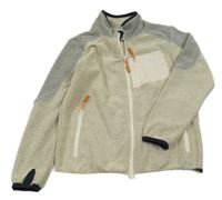 Béžovo-šedá pletená propínací mikina s kapsou