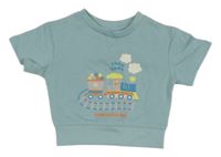 Svetlomodré teplákové tričko s vláčikom  s opicou Studio