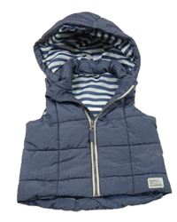 Tmavomodrá melírovaná šušťáková zateplená vesta s kapucňou H&M