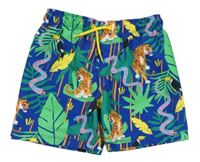 Safírovo-zelené plážové kraťasy s listy a zvířaty H&M