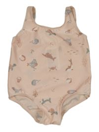 Světlerůžové jednodílné plavky s mořskými živočichy H&M