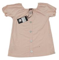 Nové - Růžové žebrované tričko s knoflíky Firetrap