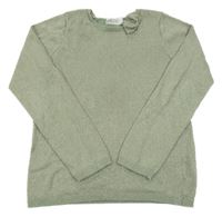 Zelenošedý trblietavý sveter s mašlou H&M