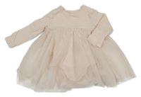 Béžové žebrovano/tylové šaty s všitým body H&M