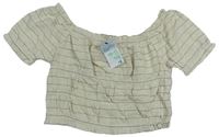 Béžový pruhovaný ľanový crop top Primark