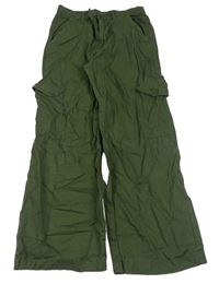 Khaki plátěné široké kalhoty s kapsami H&M