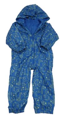 Modrá vzorovaná šušťáková jarná kombinéza so zvieratkami a kapucňou zn. Lily & Dan