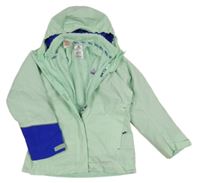 3v1 - Světlezelená šusťáková funkční bunda s kapucí + mintová chlupatá mikina Adidas 