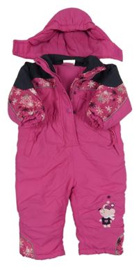 Růžová šusťáková funkční zimní kombinéza s vločkami a kapucí Topolino