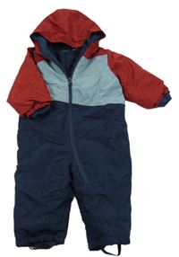 Tmavomodro-cihlová šusťáková zimní kombinéza s kapucí Lupilu