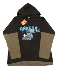 Nové - tmavohnědé triko s potiskem a kapucí 