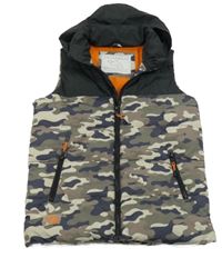 Khaki-tmavomodrá army šusťáková zateplená vesta s kapucí Tu