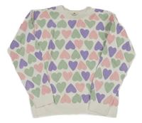 Biely ľahký sveter s farebnými srdiečkami H&M