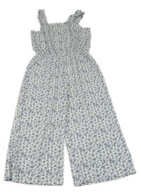 Bielo-modrý kvetovaný ľahký nohavicový overal Primark