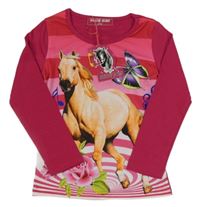 Nové - tmavorůžové triko s koníkem 