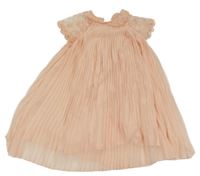 Meruňkové plisované slavnostní šaty s výšivkou 