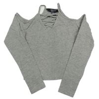 Sivé melírované crop tričko s volnými rameny New Look