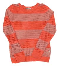 Oranžovo-ružový perforovaný ľahký sveter H&M