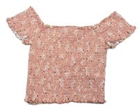 Staroružové kvetované žabičkové crop tričko New Look