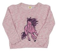 Ružový melírovaný sveter s koněm Kids