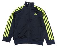Tmavomodro-zelená propínací sportovní mikina s pruhy Adidas