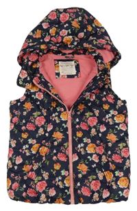 Tmavomodrá kvetovaná šušťáková zateplená vesta s kapucňou zn. LC Waikiki