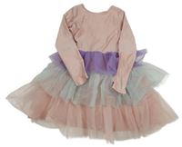 Ružovo-fialovo-modré šaty s tylovou vrstvenou sukní H&M