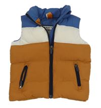 Modro-bielo-okrová šušťáková zateplená vesta Topomini
