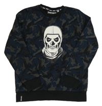 Tmavomodro-sivo-čierna vzorovaná mikina s lebkou - Fortnite