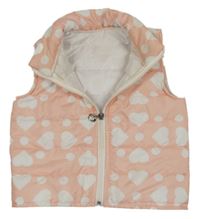Ružovo-biela šušťáková zateplená vesta so srdiečkami