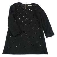 Čierna semišová tunika šaty s perlami
