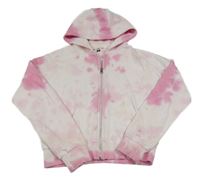 Svetloružová batikovaná prepínaci crop mikina s kapucňou F&F