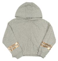 Svetlosivá melírovaná crop mikina s pruhmi a kapucňou M&S