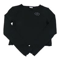 Čierne rebrované crop tričko so srdiečkami Y.F.K.