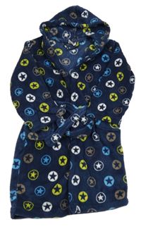 Tmavomodrý plyšový župan s hvězdami a kapucí zn.