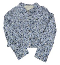 Smetanovo-modrá květovaná riflová crop bunda H&M