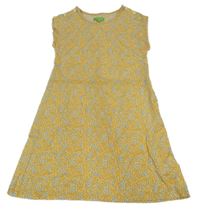 Smetanovo-žlto-modré vzorované bodkovaná é šaty