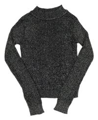 Čierno-strieborný trblietavý rebrovaný crop sveter