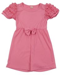 Ružový rebrovaný kraťasový overal s mašlou